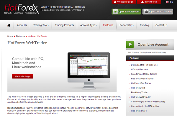 HotForex screen shot