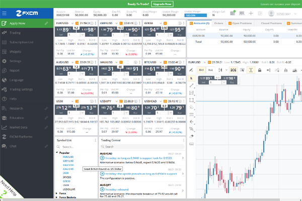 FXCM screen shot